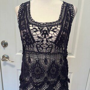 Pink Rose navy blue, open weave, sheer tank, size S
